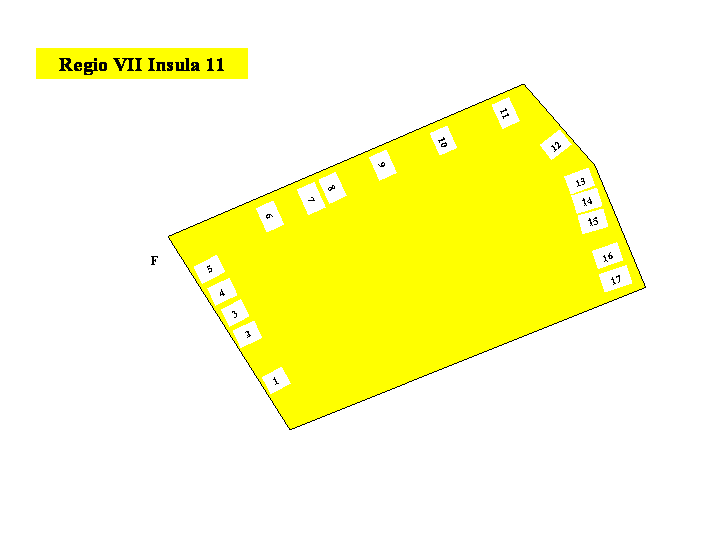Pompeii Regio VII(7) Insula 11. Plan of entrances 1 to 17