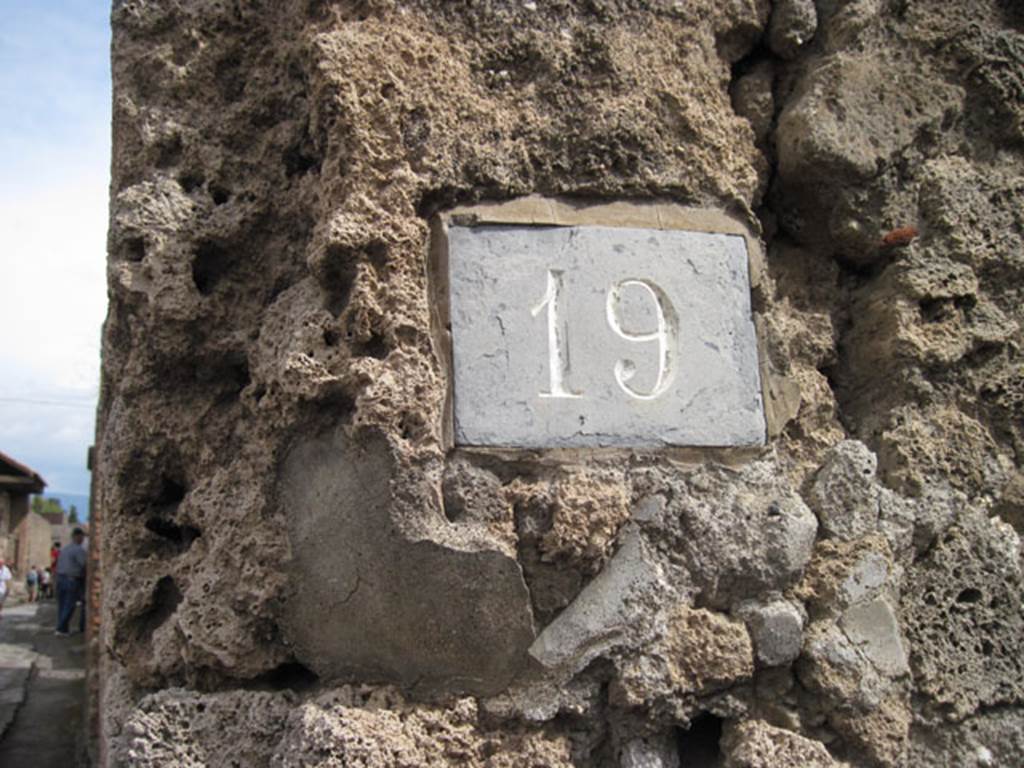 I.3.19 Pompeii. September 2010. Number ID plate. Photo courtesy of Drew Baker.