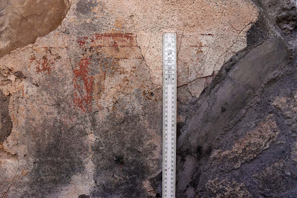 I.4.25 Pompeii. October 2019. Room 36, detail from north end of west wall in cubiculum.
Foto Tobias Busen, ERC Grant 681269 DCOR.
