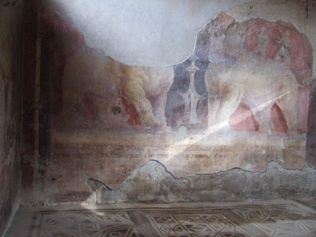 I.6.4 Pompeii. December 2005. Room 11, East wall.  Wall painting of elephants.
