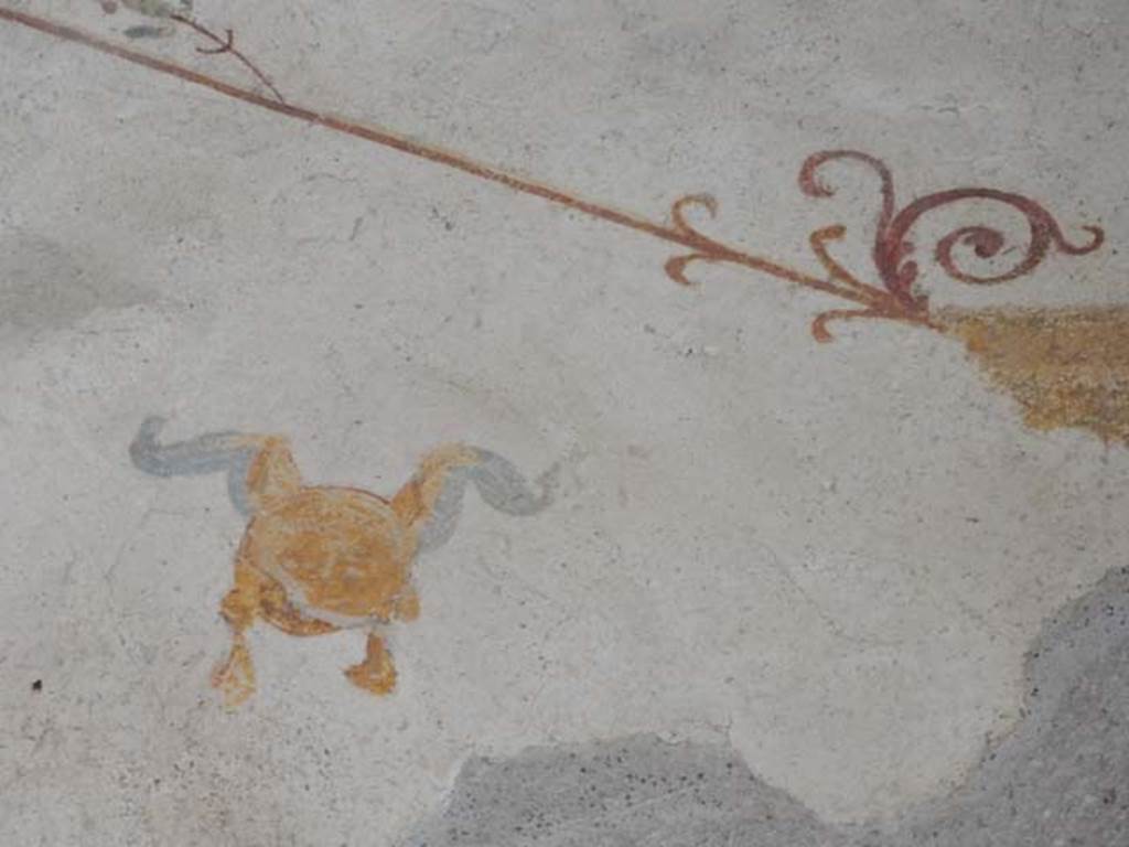 I.6.7 Pompeii. September 2019. Detail of wall decoration from south end of west wall. Photo courtesy of Klaus Heese.