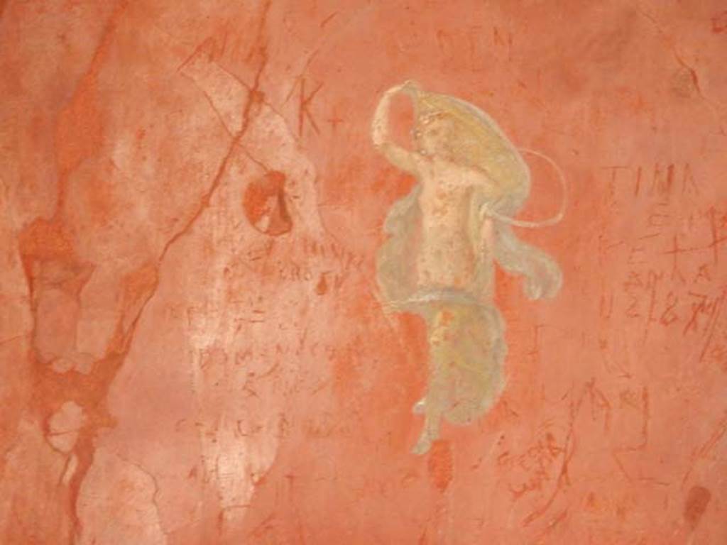 I.6.7 Pompeii. May 2016. Detail of painted flying female figure from central panel. Photo courtesy of Buzz Ferebee. 