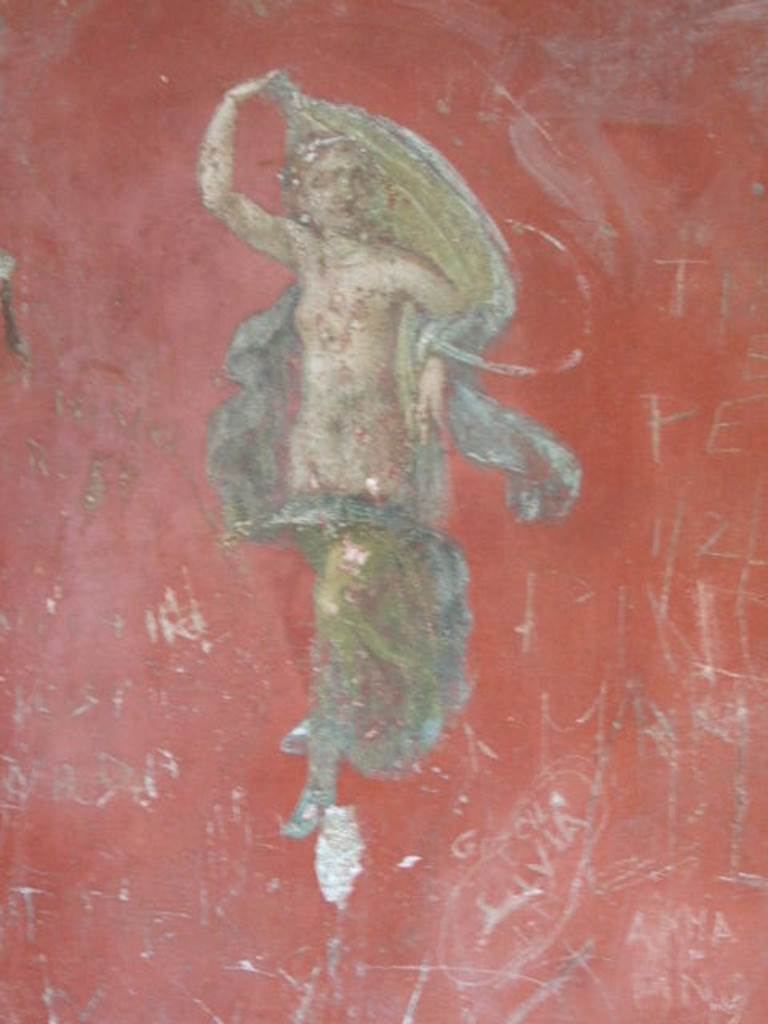 I.6.7 Pompeii. May 2006. Detail of painted female flying figure on east wall.