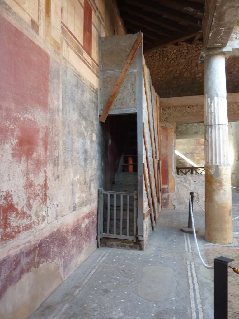 I.6.15 Pompeii. October 2014. Room 3, stairs to upper floor in north-west corner of atrium.
Foto Annette Haug, ERC Grant 681269 DÉCOR

