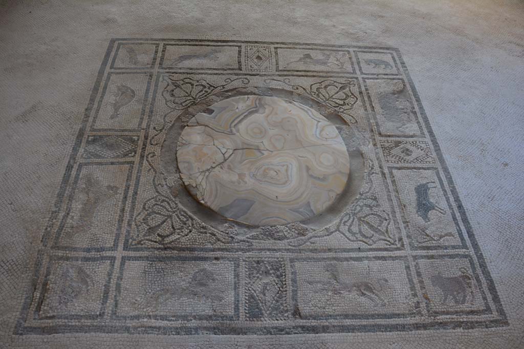 I.7.1 Pompeii. October 2019. Detail of mosaic emblema in centre of tablinum floor.
Foto Annette Haug, ERC Grant 681269 DCOR.
