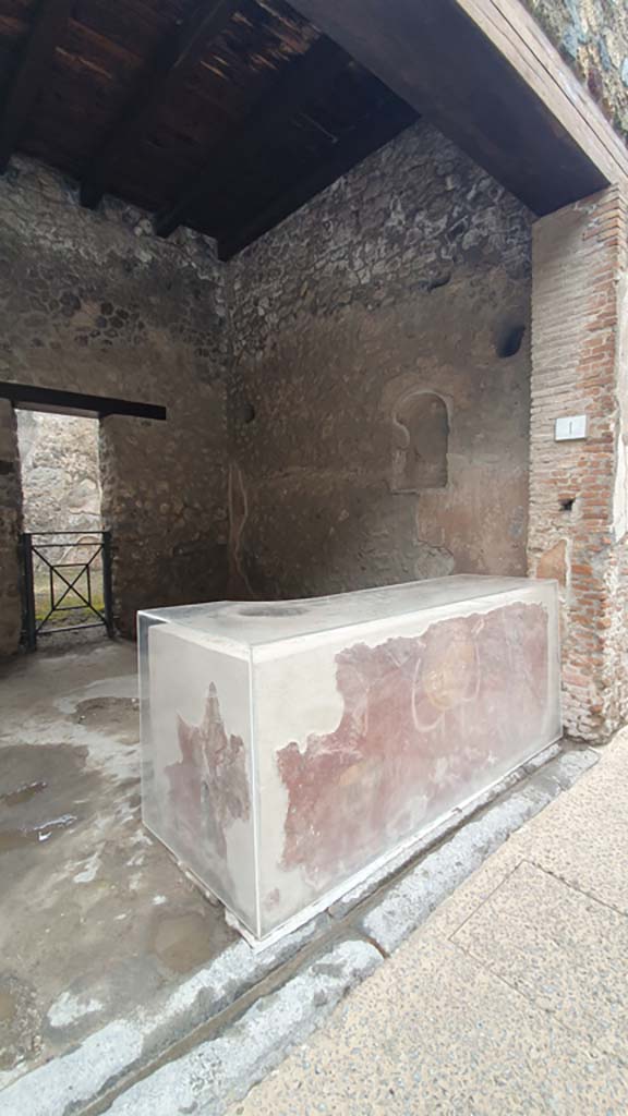 I.8.1 Pompeii. July 2021. Looking across counter towards south-west corner and west wall.
Foto Annette Haug, ERC Grant 681269 DÉCOR.
