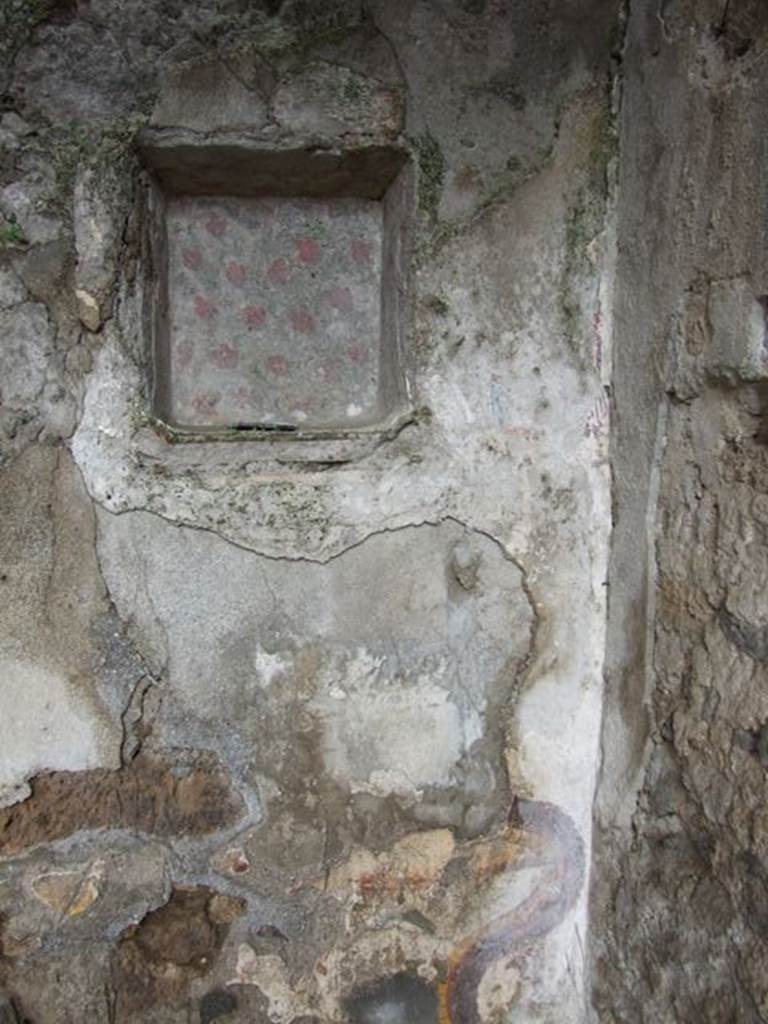 I.8.10 Pompeii. March 2009. Lararium niche, painted with red flowers.