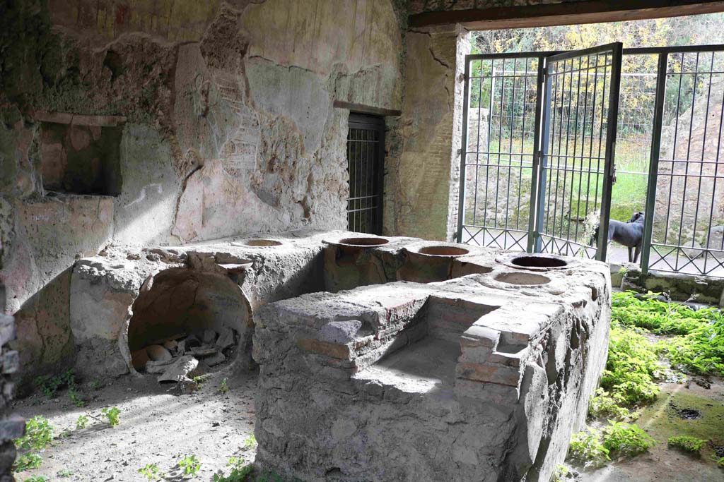 I.8.15 Pompeii. December 2018. Looking south-east across rear of bar counter, and towards entrance doorway.
Photo courtesy of Aude Durand.
