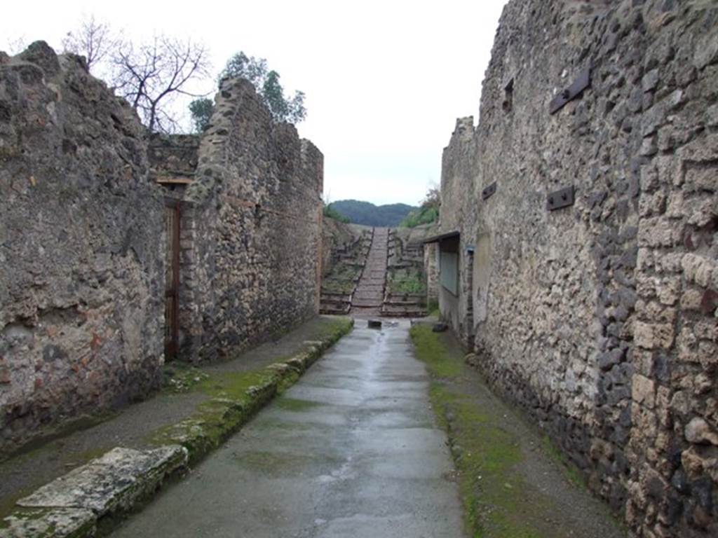 I.8.16 Pompeii. December 2007. Looking south along Vicolo dell Efebo. I.7.13/14.