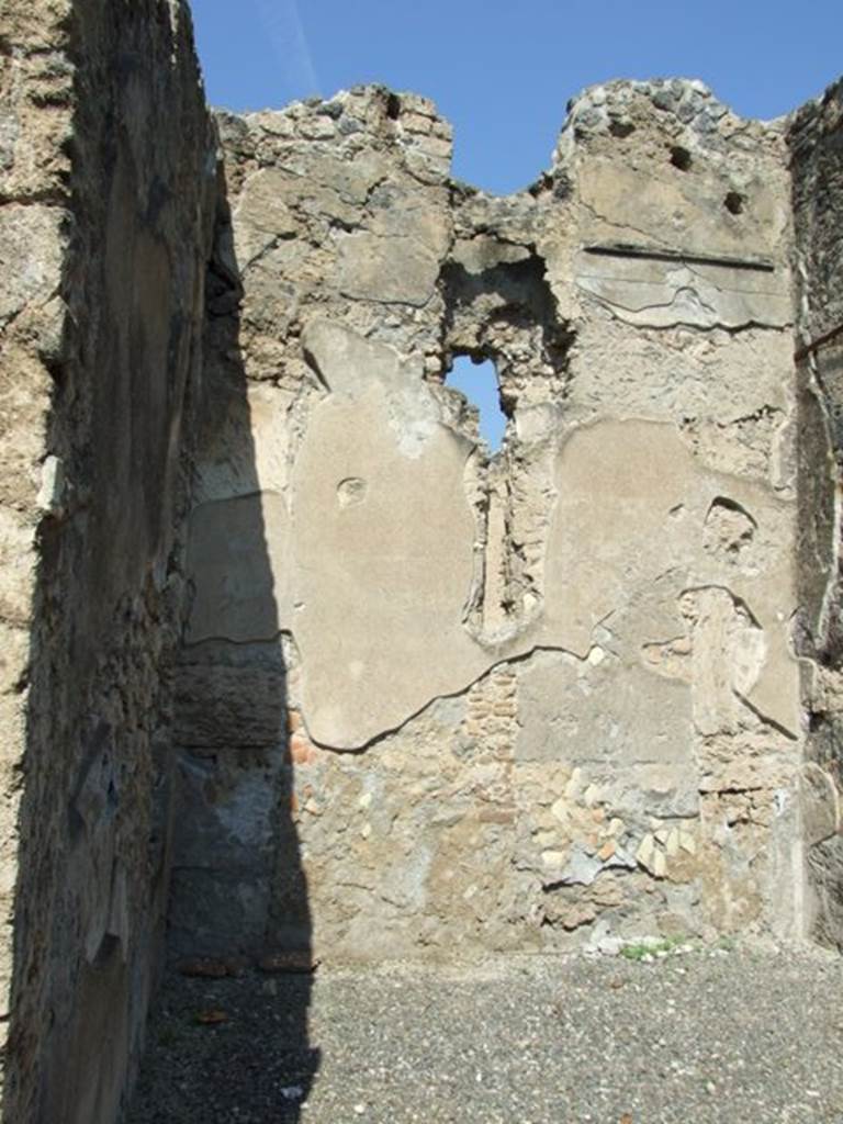 I.10.8 Pompeii. March 2009. 
Room 2, north wall of oecus with a window cut into the vaulted ceiling.
