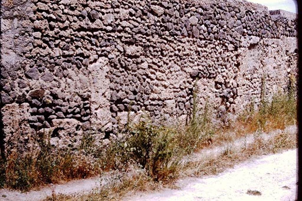 I.11.10 Pompeii. 1964. Exterior wall to east of doorway on Via di Castricio.  Photo by Stanley A. Jashemski.
Source: The Wilhelmina and Stanley A. Jashemski archive in the University of Maryland Library, Special Collections (See collection page) and made available under the Creative Commons Attribution-Non Commercial License v.4. See Licence and use details.
J64f1694
