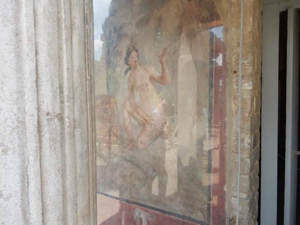 II.2.2 Pompeii. May 2016. Room “i”, west end of upper euripus. Detail of Diana bathing.
Photo courtesy of Buzz Ferebee. 

