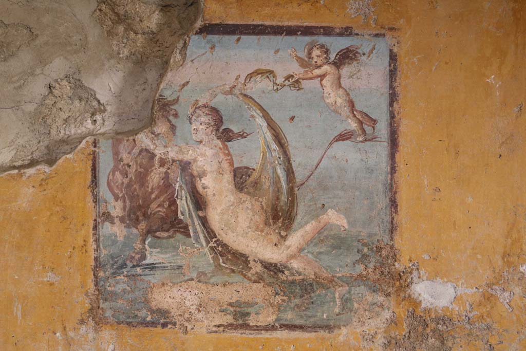 II.9.4 Pompeii. December 2018. Room 8, central wall painting from west wall of Europa and the Bull. Photo courtesy of Aude Durand.