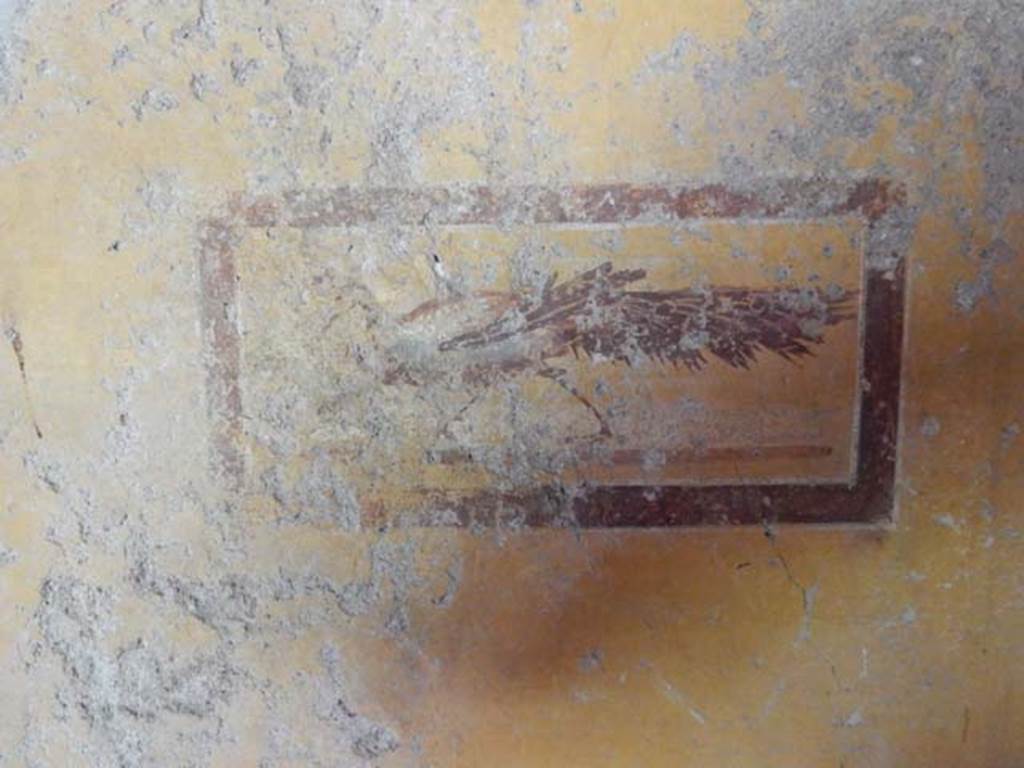 II.9.4, Pompeii. May 2018. Room 8, painted panel of peacock from north end of west wall.
Photo courtesy of Buzz Ferebee. 
