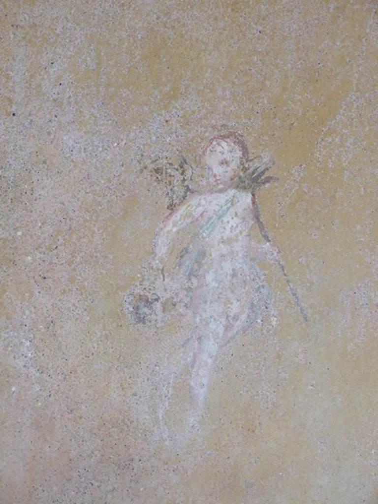 III.4.b Pompeii. March 2009. Room 4, north wall of exedra with painting of floating cupid.