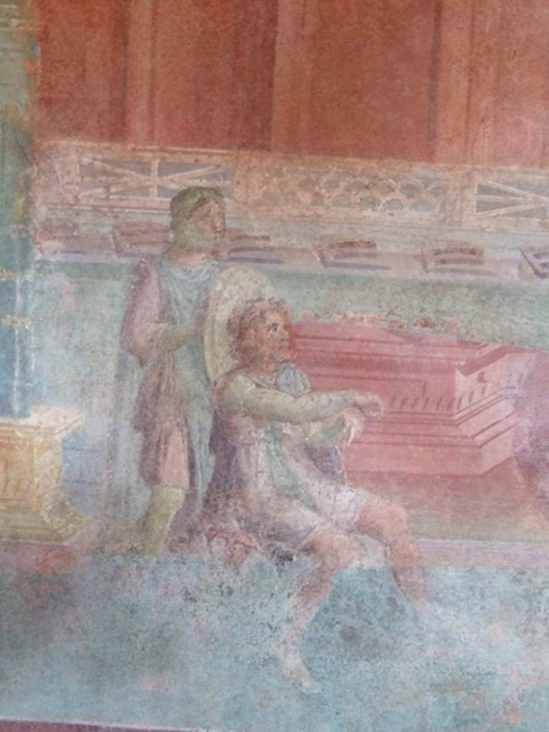 III.4.b Pompeii. March 2009. Room 3, north wall, west end, of cubiculum/oecus. 
Detail of Thoas, the king of the Taurians, with attendant.
