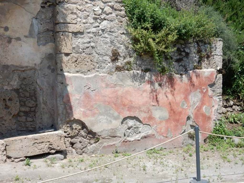 III.5.2 Pompeii. May 2016. Detail of remains of painted plaster on east side of doorway.  Photo courtesy of Buzz Ferebee.
