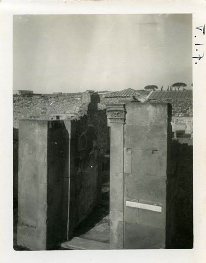 V.1.7 Pompeii. 1937-39. Entrance doorway on Via di Nola. Photo courtesy of American Academy in Rome, Photographic Archive.  Warsher collection no. 1481a

