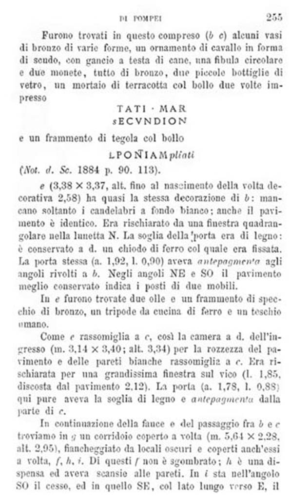 V.2.d Pompeii. Description from BdI, 1885, page 255.