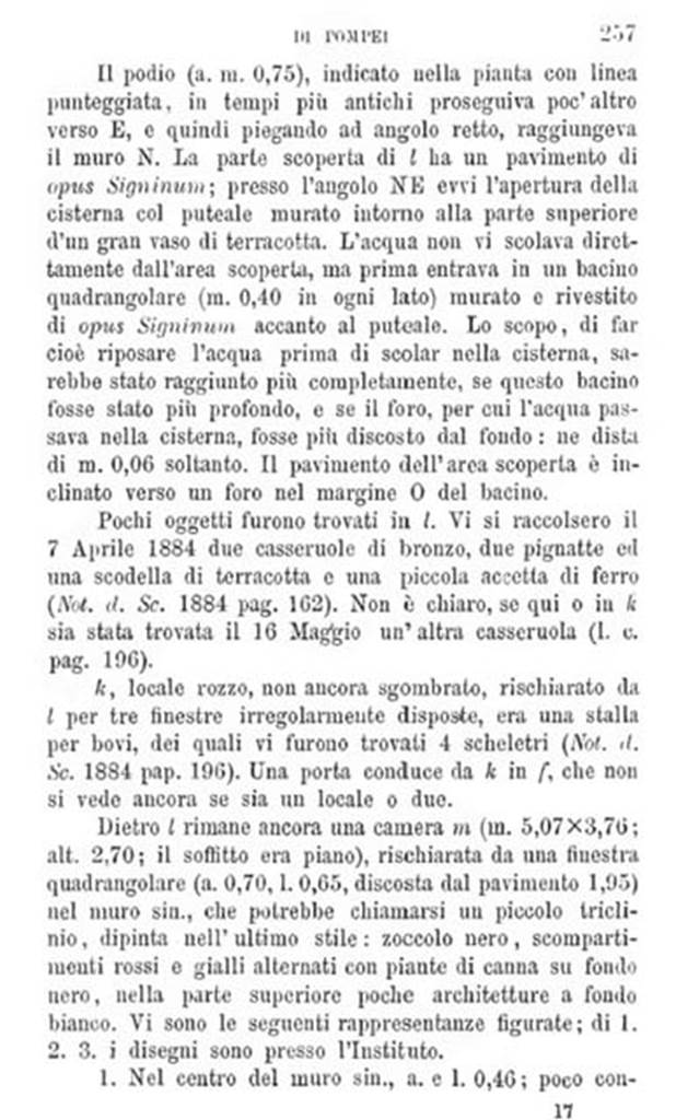 V.2.d Pompeii. Description from BdI, 1885, page 257.