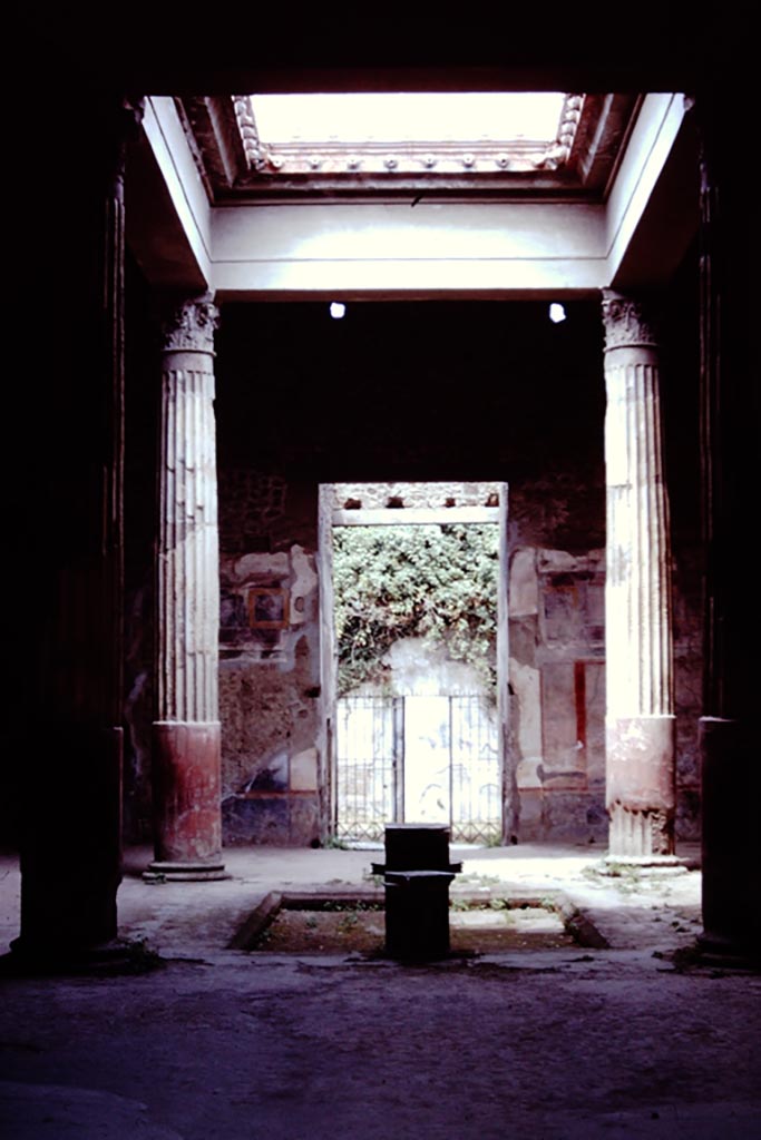 V.2.i Pompeii. August 2023. Room 1, atrium, looking north-west across impluvium from south end. Photo courtesy of Johannes Eber.