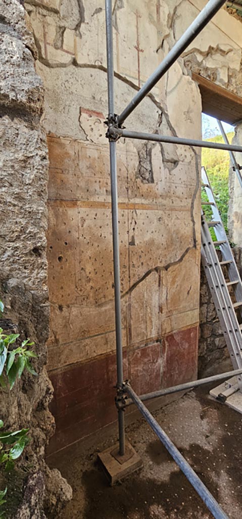 V.7.7 Pompeii. 2018. Room to the west of the entrance. East wall, centre, with painting of bird and fruit.
Photograph © Parco Archeologico di Pompei.
