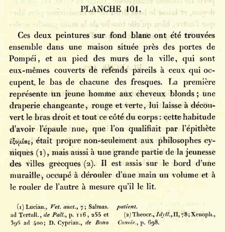VI.1.1 Pompeii. 1840 description of drawings.
See Roux, H. (1840). Herculanum et Pompei recueil générale des peintures, bronzes, mosaïques, v4 Peintures série 3, Figures Isolées. (p.195). 
