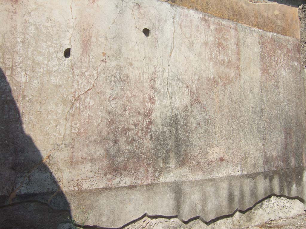 VI.2.14 Pompeii. September 2005. Atrium, remains of painted plaster on north wall. 