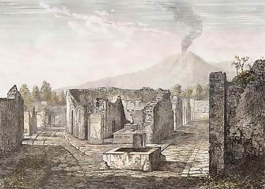 VI.3.20 Pompeii. Engraving c.1834, showing electoral recommendation on the left of the doorway. On this engraving there are four lines of electoral recommendation on the left of the doorway.