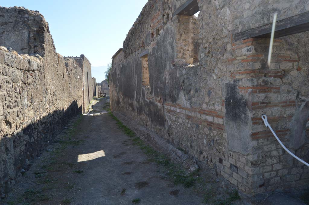 VI.5.16 Pompeii, side wall, on right. October 2017. Looking south on Vicolo della Fullonica, from doorway at VI.5.17, on right. 
Foto Taylor Lauritsen, ERC Grant 681269 DÉCOR.
