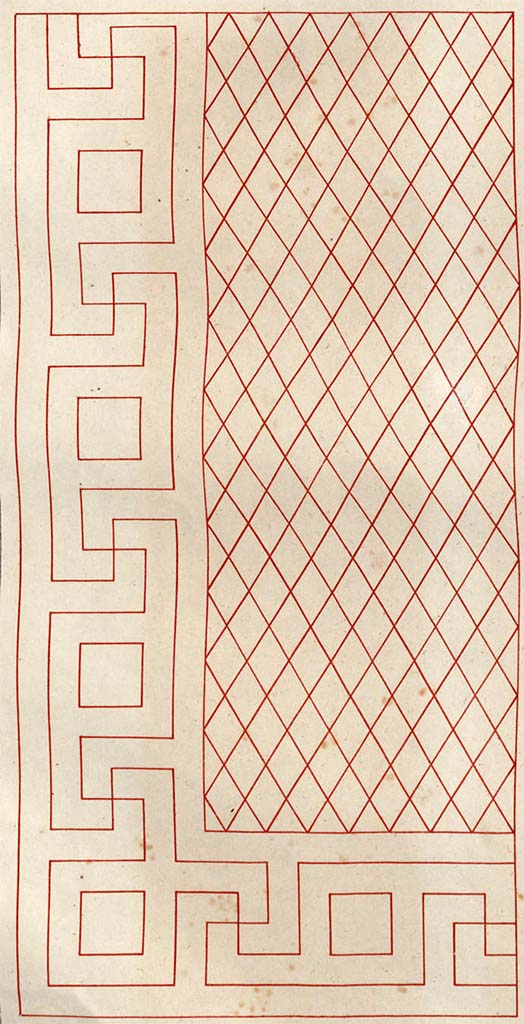 VI.6.1 Pompeii. Drawing by Zahn of  floor mosaic, possibly from east ala, or from an unknown room.
See Zahn, W., 1828. Die schnsten Ornamente und merkwrdigsten Gemlde aus Pompeji, Herkulanum und Stabiae: I. Berlin: Reimer. (pl.87)
