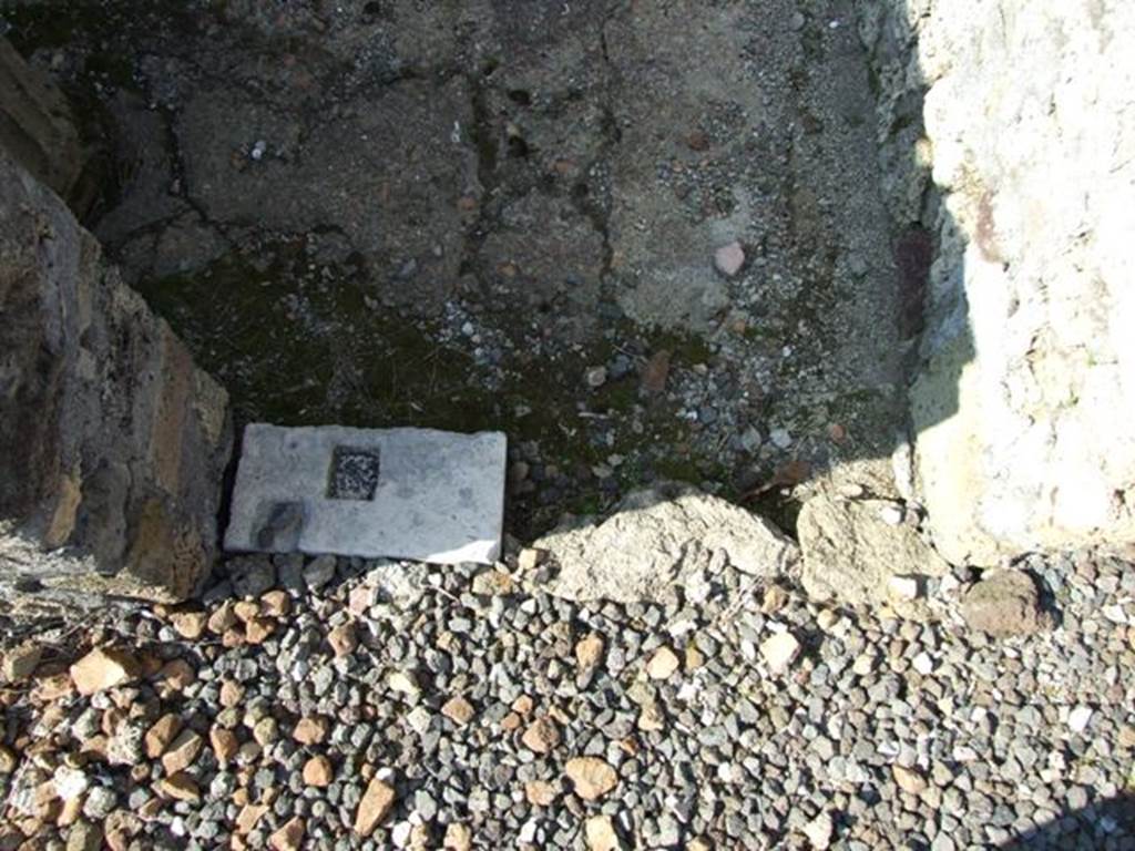 VI.7.3 Pompeii.  March 2009.  Room 2.  Marble threshold with hole for door post.