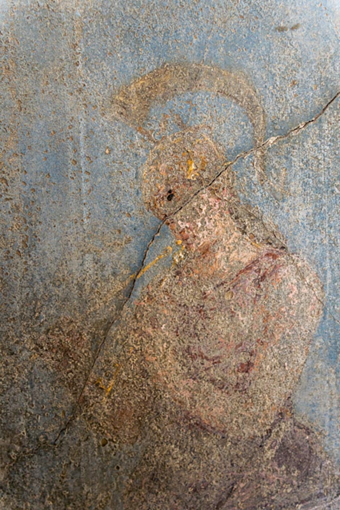 VI.7.23 Pompeii. October 2023. 
Cubiculum, detail of Athena from north wall at west end. Photo courtesy of Johannes Eber.

