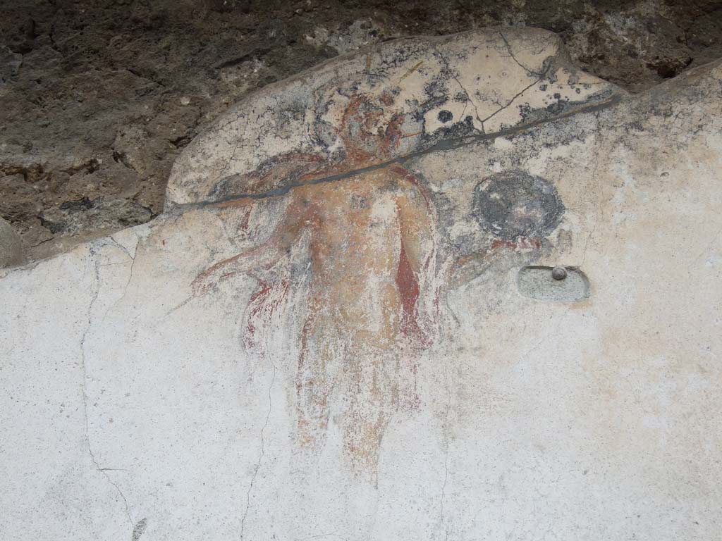 VI.7.23 Pompeii. December 2006. South wall of atrium, with detail of picture of Apollo and his globe.