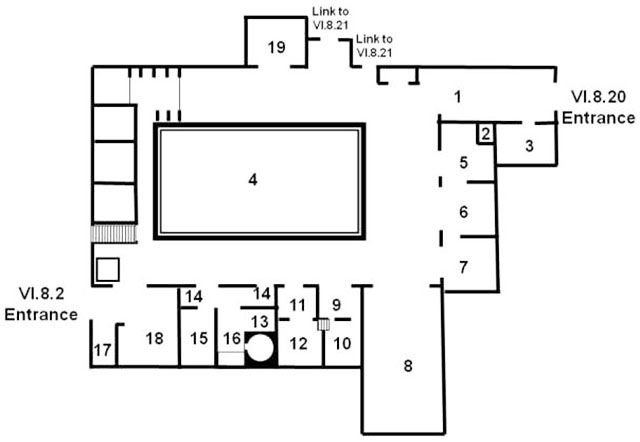 VI.8.20 Pompeii. The Fullonica. House and Officina Fullonica of L. Veranius Hypsaeus
Room Plan