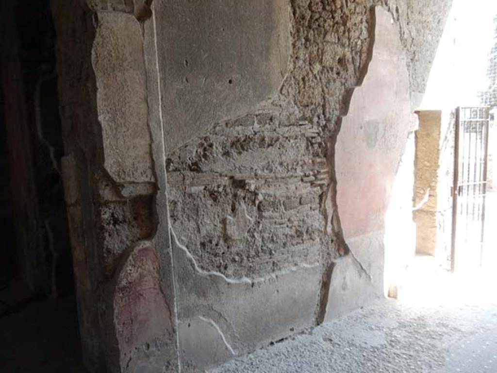 VI.8.23 Pompeii. May 2017. Remains of painted decorations from north wall of entrance corridor, looking east. Photo courtesy of Buzz Ferebee.

