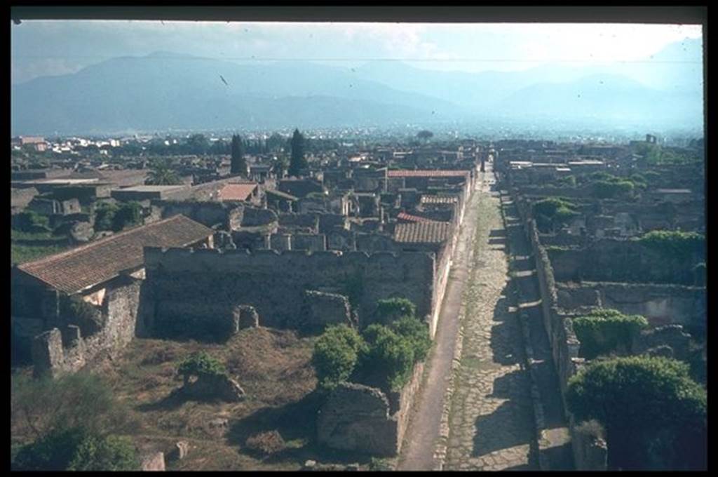 VI.9.1 Pompeii, shown on left front of picture.   Looking south along Via Mercurio, from Tower XI.   Photographed 1970-79 by Günther Einhorn, picture courtesy of his son Ralf Einhorn.
