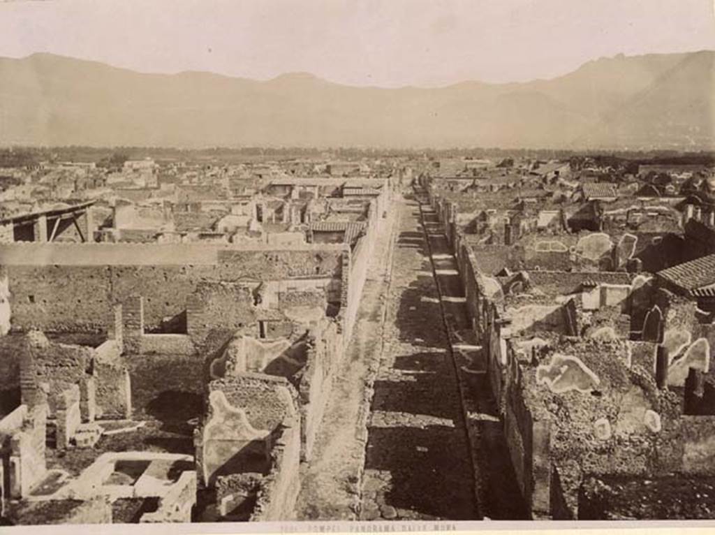 VI.9.1 Pompeii, shown on left front of picture with considerable amount of detail, and standing walls. Looking south along Via di Mercurio, from Tower XI. Late 19th century photograph. Photo courtesy of Rick Bauer. 

