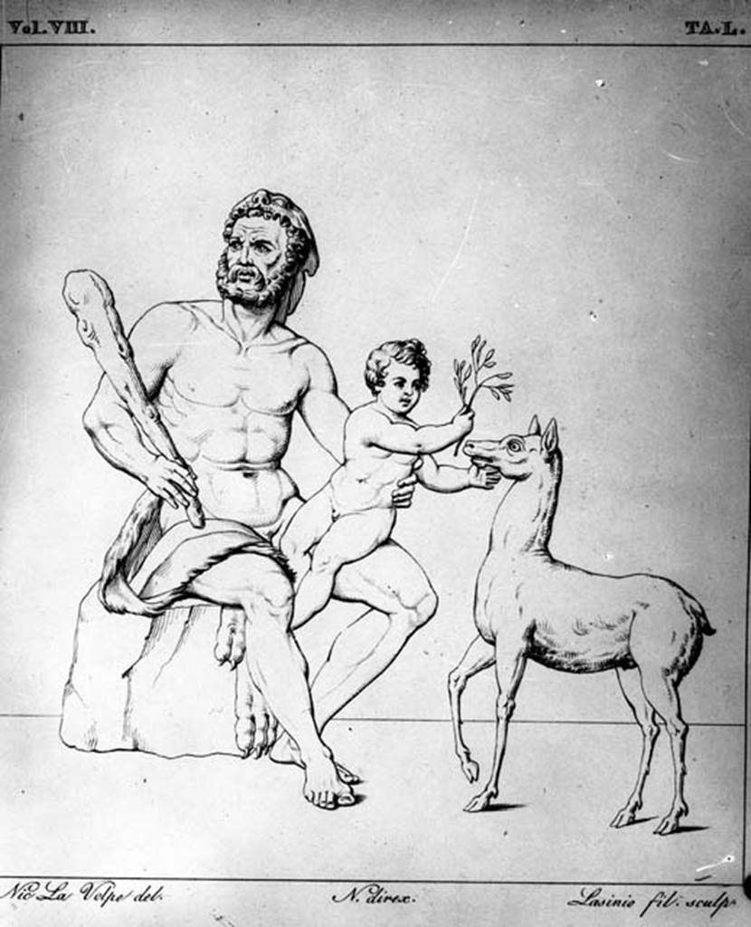 230970 Bestand-D-DAI-ROM-W.144.jpg
VI.9.2 Pompeii. W.144. Drawing of wall painting of Hercules and Telephus. According to Bragantini, this would have been seen on the east wall. See Bragantini, de Vos, Badoni, 1983. Pitture e Pavimenti di Pompei, Parte 2. Rome: ICCD. (p.187).  See Real Museo Borbonico, VIII, taf 50.  See Helbig, W., 1868. Wandgemlde der vom Vesuv verschtteten Stdte Campaniens. Leipzig: Breitkopf und Hrtel. (1144)
Photo by Tatiana Warscher. With kind permission of DAI Rome, whose copyright it remains. 
See http://arachne.uni-koeln.de/item/marbilderbestand/230970 


