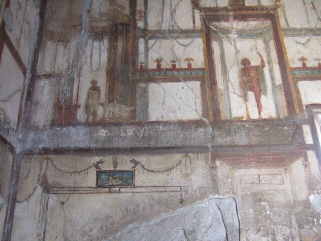VI.9.6 Pompeii. May 2006. Room 16, painted figures on west wall. 