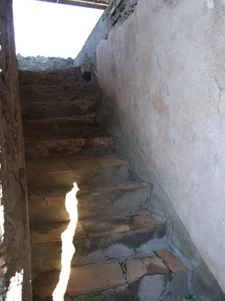 VI.9.6 Pompeii.  March 2009.  Room 10.  Corridor.  Stairs to upper floor on north wall of corridor.