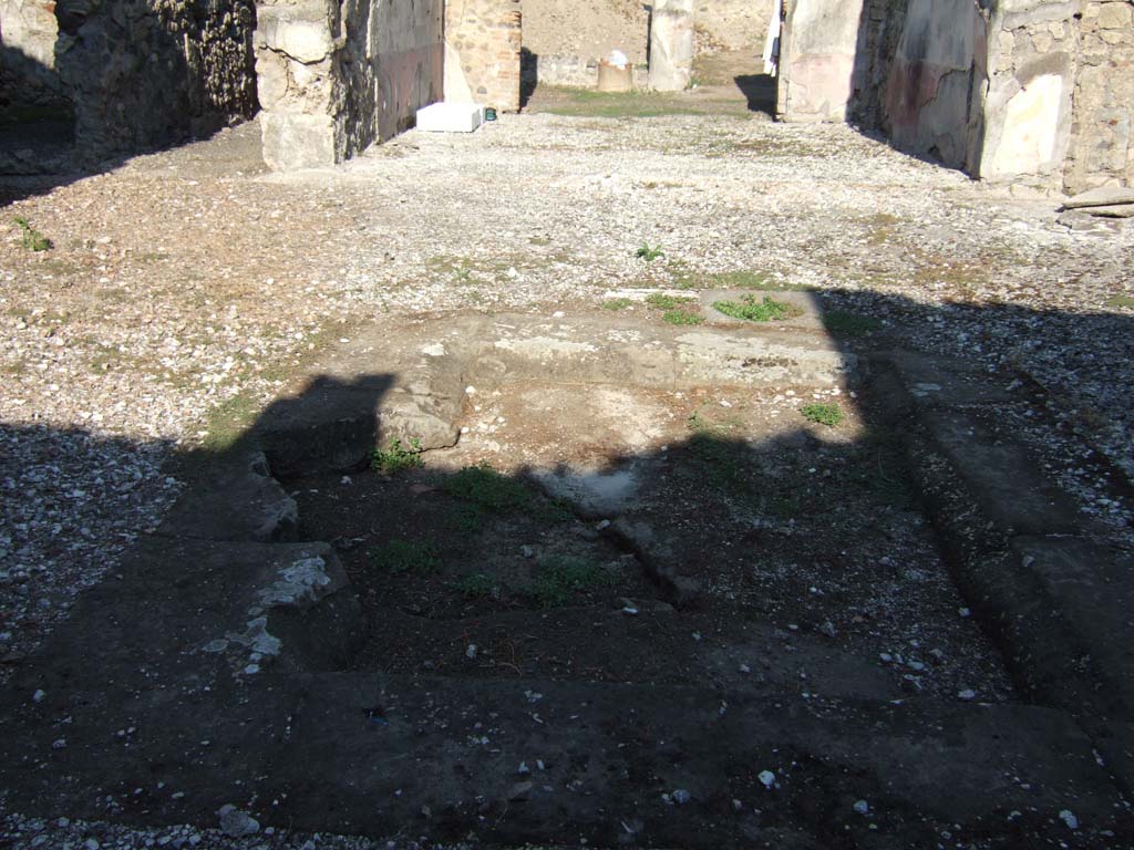VI.13.19 Pompeii. September 2005. Impluvium in atrium, looking east.