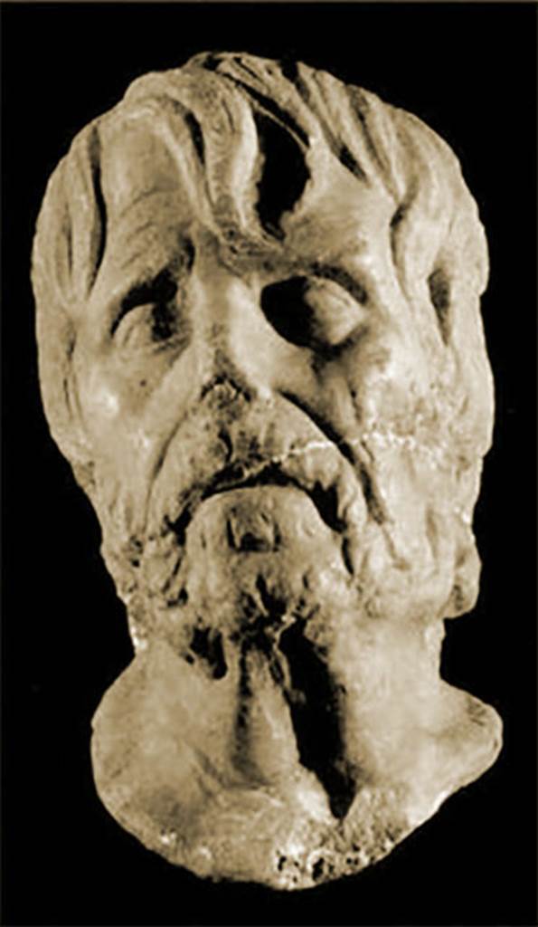 VI.14.27 Pompeii. Room i. Marble bust of bearded Pseudo-Seneca. 
Now in Naples Archaeological Museum. Inventory number 110873. 

