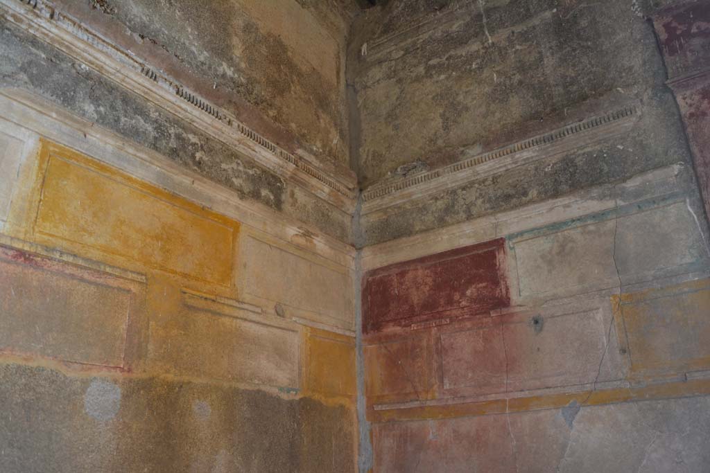 VI.14.38 Pompeii. September 2019. Detail of upper north and east walls from north-east corner.
Foto Annette Haug, ERC Grant 681269 DÉCOR.
