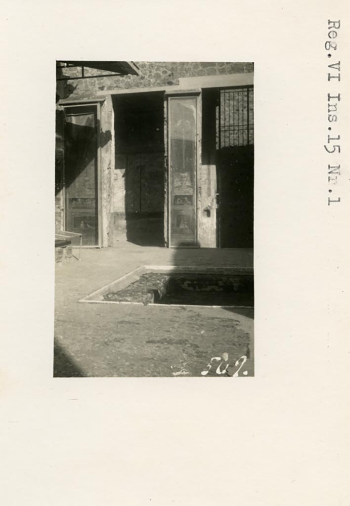 VI.15.1 Pompeii. Pre-1937-39. Looking towards north-east corner of atrium.
Photo courtesy of American Academy in Rome, Photographic Archive. Warsher collection no. 509.
