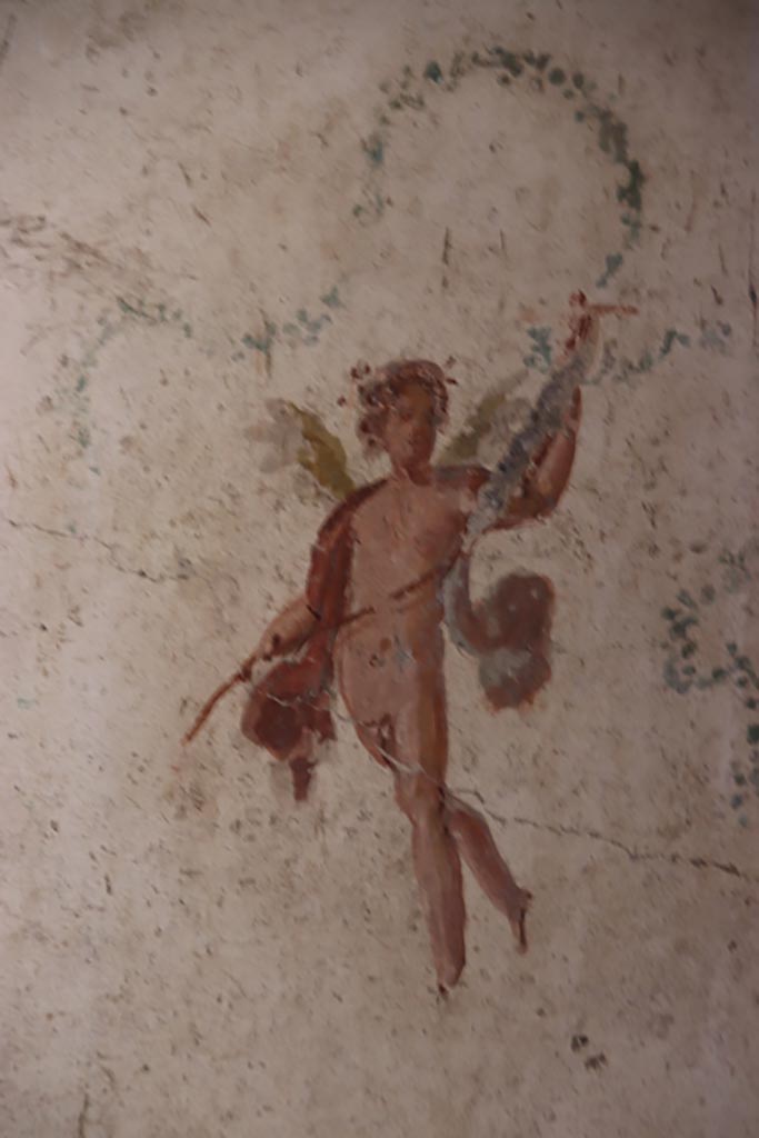 VI.15.I Pompeii. October 2023. 
Detail of painted figure from north end of west wall. Photo courtesy of Klaus Heese.
