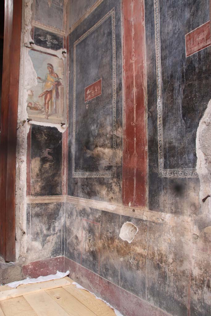 VI.15.1 Pompeii. October 2020. Looking towards north-west corner of vestibule, including detail of dado/zoccolo.
Photo courtesy of Klaus Heese.
