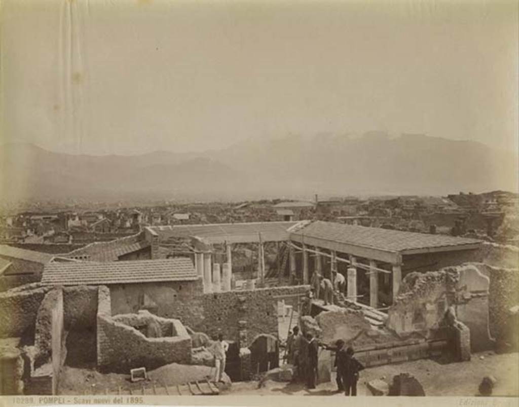 VI.15.2 Pompeii. Old photograph by Brogi, no.10289 entitled Pompei - Scavi nuovi del 1895. Looking south towards the north wall of VI.15.1 being excavated, taken from the area of VI.15.2. Photo courtesy of Rick Bauer.

