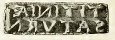 VI.15.5 Pompeii. Facsimile of bronze seal found in the atrium naming Titiniae Saturni.   
See Notizie degli Scavi, 1896, (p.228)
