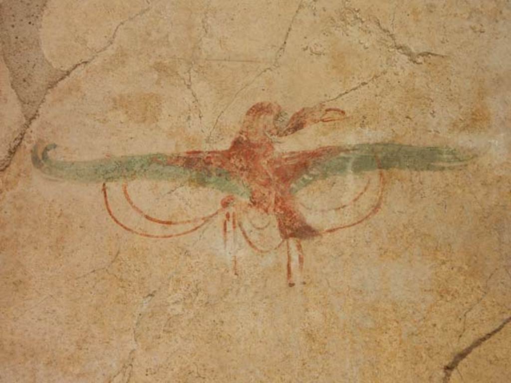 VI.15.8 Pompeii. May 2015. Detail of painting of flying swan from panel on west wall of cubiculum. Photo courtesy of Buzz Ferebee.
